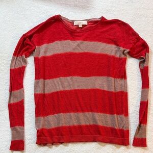 LOFT Red and Gray Striped Sweater